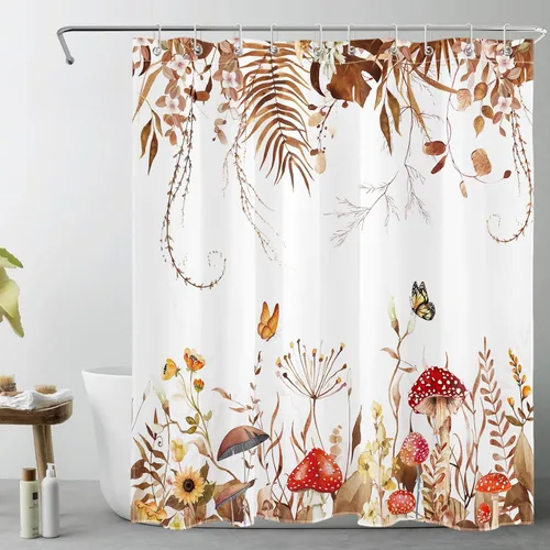 Miniatura 25 de LB Cortina de ducha espeluznante de Halloween, lindo fantasma en flores, árbol negro, luna llena, cortinas de ducha para baño, tela de poliéster