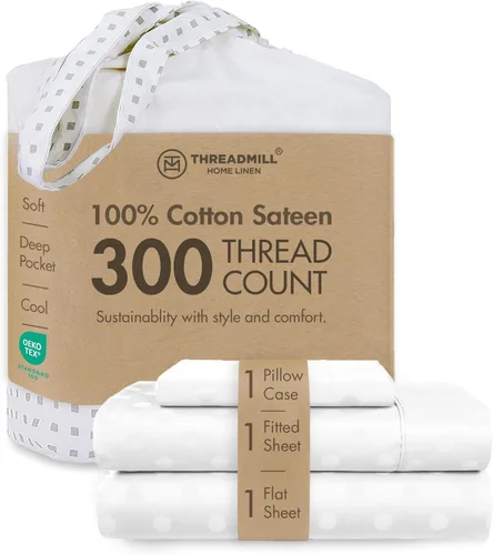 Miniatura 76 de Threadmill Sábanas 100% Algodón para Cama Tamaño King Juego de Sábanas de 4 Piezas para Cama King Suave, Transpirable y Ligero Satén de Damasco