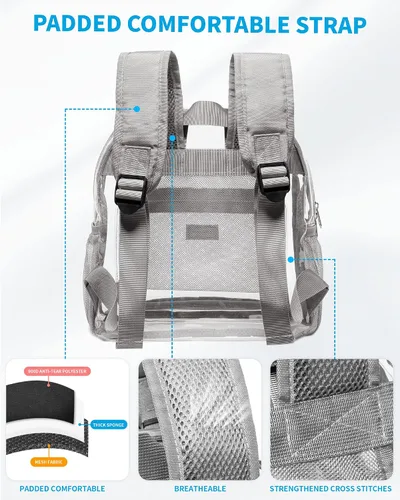 Miniatura 5 de Vorspack Mini mochila transparente – Mochila pequeña transparente aprobada para estadios de 12 x 12 x 6 pulgadas para mujer, Gris, Classic