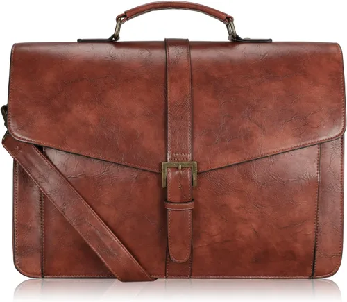 Miniatura 11 de ESTARER Portafolio de cuero para hombres de 15.6 pulgadas, bolsa para computadora portátil para oficina/negocios/viajes, bolsa de hombro grande