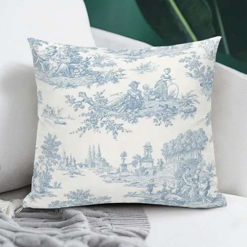 Miniatura 4 de Blue Toile - Juego de 2 fundas de almohada estilo rústico francés, fundas de almohada vintage de 18 x 18 pulgadas, para sofá, sala de estar
