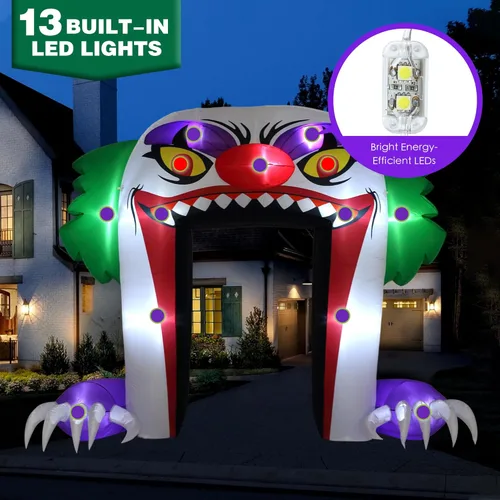 Miniatura 3 de ZPISF - Arco inflable gigante de payaso de 10 pies de Halloween, decoraciones inflables de Halloween para exteriores, decoraciones de arco