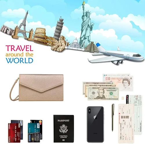 Miniatura 4 de Krosslon - Cartera para viajes con seguridad RFID para pasaporte, organizador de documentos, con correa para la muñeca
