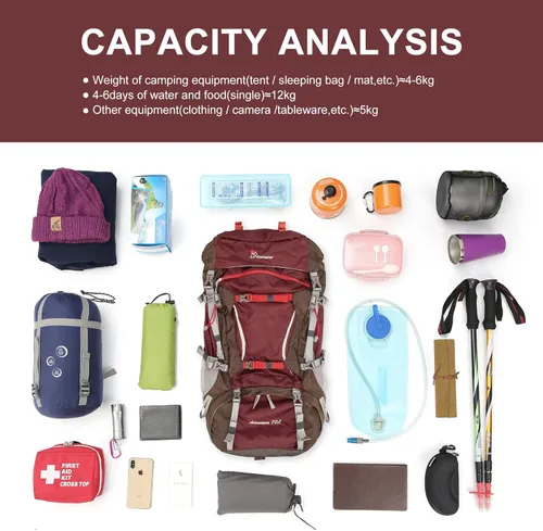 Miniatura 4 de MOUNTAINTOP 70L - Mochila con marco interno para camping, senderismo, mochila para hombres y mujeres con cubierta de lluvia Granate-70l