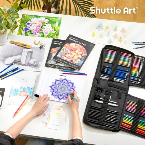 Miniatura 6 de Shuttle Art Kit de dibujo de 103 piezas, suministros de dibujo profesional con boceto, carbón, colores, grafito, lápices y palos pastel