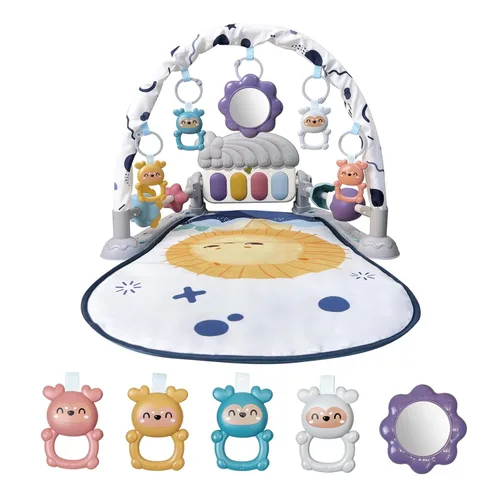 Cuterabit Tapete de gimnasio para bebés, centro de actividades de gimnasio para bebés, piano para patear y jugar con música y luz, juguetes para Gris