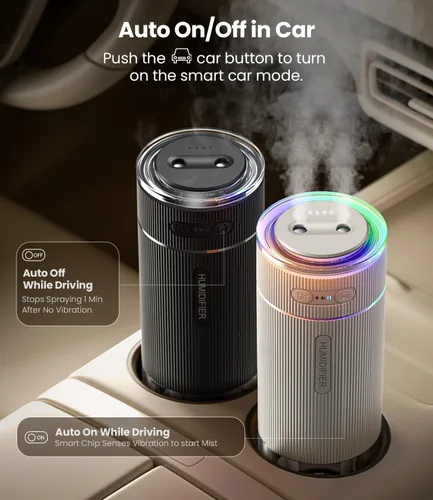 Miniatura 6 de WSKEN Humidificador pequeño portátil para dormitorio, boquilla doble, niebla fría grande, iluminación ambiental, encendido y apagado inteligente