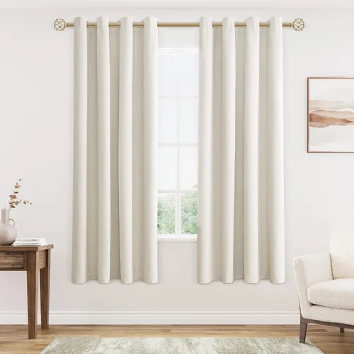 Miniatura 37 de Cream Linen Blackout Curtains 90 Length 2 Panels Set for Living Room Bedroom, 100% Black Out Thermal Insulated Linen Drapes, Room Darkening Grommet