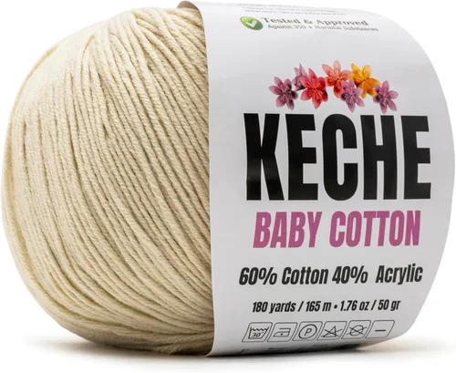 Miniatura 19 de Keche Hilo de algodón, 60% algodón, 40% hilo acrílico, hilo de algodón suave para crochet y tejer, hilo amigurumi, 1 madeja/bola, 1.76 onzas (50g)