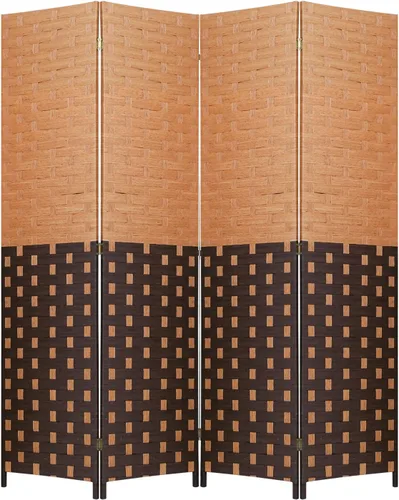 Miniatura 8 de Divisor de habitación Pantalla de madera de 4 paneles de malla de madera, diseño tejido de malla de madera, divisor de pantalla de habitación