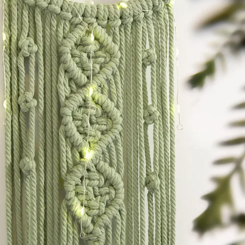 Miniatura 3 de ANROYE Colgante de pared tejido de macramé bohemio, crochet, luna creciente, estrella, atrapasueños con borla larga, algodón verde, hecho a mano