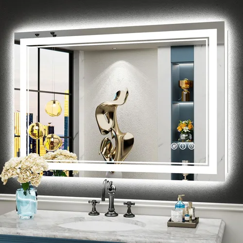 Miniatura 13 de 30x36 Espejo de baño LED con luces, retroiluminado y luz frontal, espejo de tocador iluminado antivaho para pared de baño, 3 colores, regulable