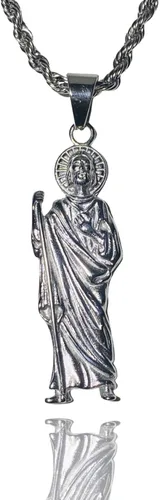 San Judas - Colgante de plata para hombre y mujer, cadena de cuerda de acero inoxidable real de 0.118 in, joyería Mans, colgante de joyería