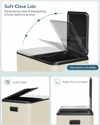 Miniatura 5 de Arlopu Cubo de basura doble de 16 galones con 2 cajas integradas para control de olores, cubo de basura de cocina manos libres, cubo de basura