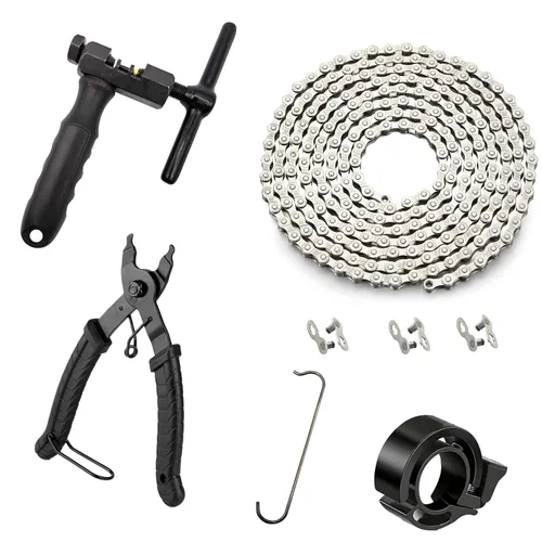 Kit de cadena de bicicleta de 6/7/8 velocidades de 126 eslabones, kit de reemplazo de cadena para bicicleta con herramienta de cadena de bicicleta y