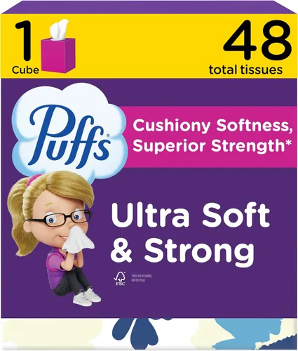 Pañuelos faciales ultrasuaves sin loción Puffs, 1 cubo, 48 pañuelos por caja