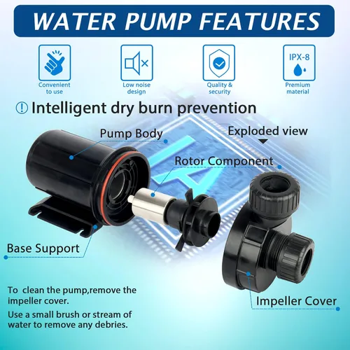 Miniatura 4 de WaterRebirth (PC2000,2000GPH) Bomba de agua sumergible de alto flujo-Casa/Bomba de agua en línea-Bomba sumergible-Bomba de transferencia
