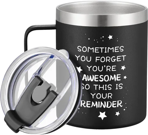 COMOOO Regalos para Hombres y Mujeres, Sometimes You Forget You Are Awesome Coffee Tumbler with Handle, taza de café de acero inoxidable de 14