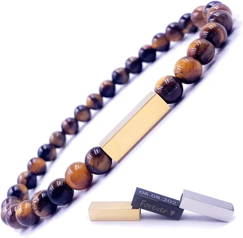 Miniatura 82 de Pulseras de cuentas personalizadas, Pulsera de piedras preciosas de 0.236 in, Pulsera grabada con láser, Pulsera de piedra natural, Pulseras unisex