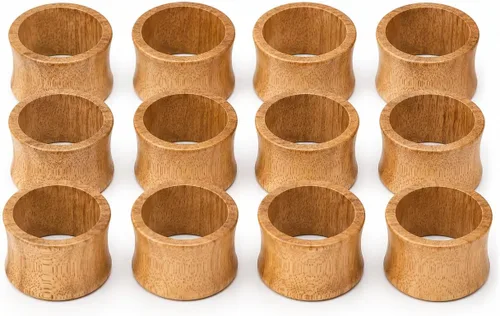 Miniatura 16 de Juego de 12 Servilleteros de Madera de Tres Anillos - Abrazaderas Portaservilletas para Decoración de Mesa de Comedor - Anillos Rústicos Modernos