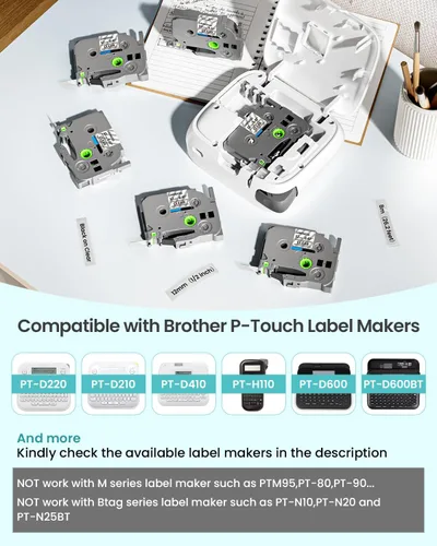 Miniatura 2 de Paquete de 6 cintas para etiquetar de 0.472 in, 0.47 pulgadas, repuesto para cinta de etiquetas Brother P Touch TZe131 TZ-131, compatible