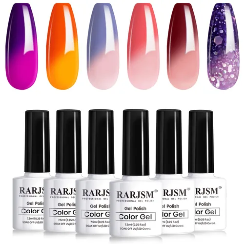 Miniatura 9 de RARJSM Juego de 6 esmaltes de uñas de gel que brillan en la oscuridad, color verde fluorescente, naranja, rosa intenso, morado, rojo, efecto