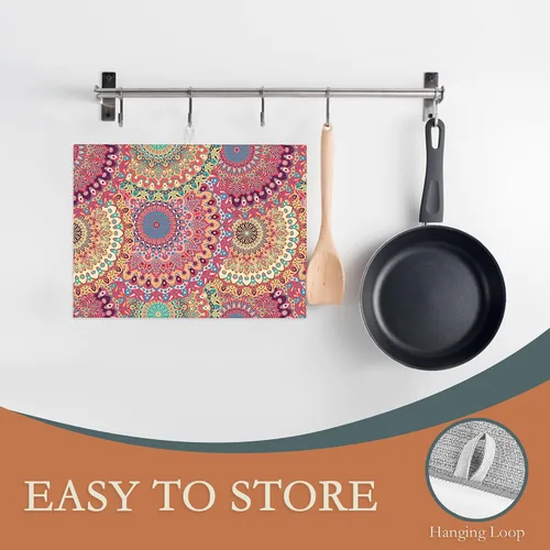 Miniatura 3 de Tapete de secado de platos con diseño de mandala, vintage, bohemio, floral, tapete de secado de platos, encimera de cocina, 18 x 24 pulgadas