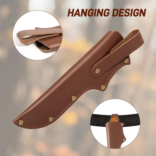 Miniatura 3 de Mora - Funda para cuchillo, funda de cuchillo de cuero marrón para cinturón con lazo de transporte vertical para cinturón, funda gruesa