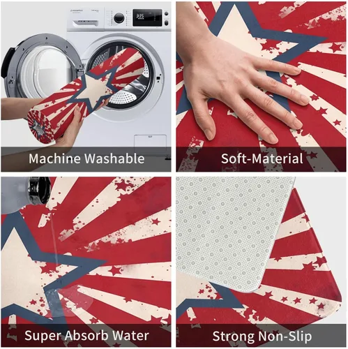 Miniatura 6 de Tapete para puerta de bienvenida con bandera estadounidense, alfombra de cocina suave para exteriores, patriótica, lavable, decoración del hogar