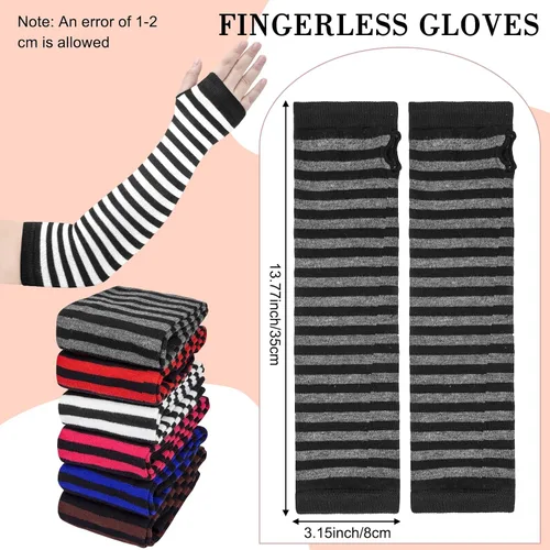 Miniatura 27 de Amandir Guantes largos sin dedos para mujer, calentadores de brazos, guantes elásticos de punto para el pulgar