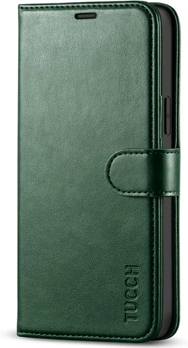Miniatura 16 de TUCCH Funda tipo cartera, iPhone 12 Pro/12 5G, azul lago, carcasa interior de TPU a prueba de golpes, piel sintética, bloqueo RFID, soporte