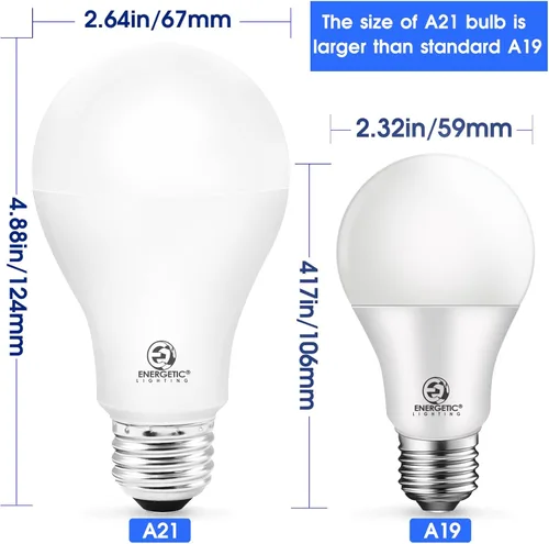 Miniatura 9 de ENERGETIC SMARTER LIGHTING Paquete de 6 Bombillas LED A21 Equivalente a 150 Vatios, Bombilla LED, Blanco Suave 2700K, 2600 Lúmenes Altos Bombilla