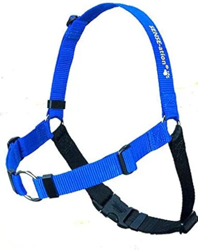 El arnés original de entrenamiento para perros Sense-ation sin tirones (azul, grande ancho)