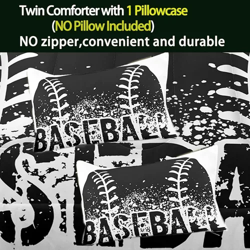 Miniatura 4 de Juego de edredón Bodhi para niños individual, edredón de béisbol para niños con fundas de almohada, juego de ropa de cama deportiva de béisbol