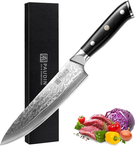 PAUDIN Cuchillo de chef de Damasco, cuchillo de cocina de 8 pulgadas, cuchillo de acero de Damasco de 67 capas, núcleo japonés VG10, cuchillo de