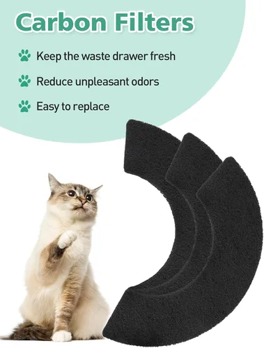 Miniatura 4 de MEWTOGO 3 filtros de carbono para caja de arena para gatos, robot 4, filtros de repuesto gruesos y duraderos para absorber olores desagradables