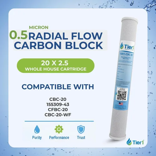 Miniatura 2 de Tier1 Cartucho de repuesto de filtro de agua de bloque de carbono para toda la casa de 0.5 micrones, 20 pulgadas x 2.5 pulgadas, compatible