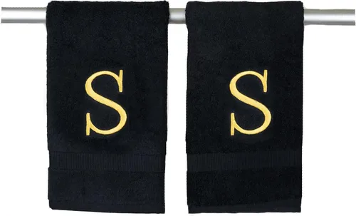 Miniatura 196 de Toalla de mano con inicial beige para baño, toalla bordada decorativa de calidad de hotel de lujo con monograma para tocador, spa, certificado