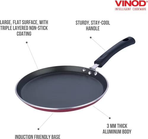 Miniatura 4 de Vinod Cookware Dosa Plancha (Tawa) con base de inducción – Sartén antiadherente 100% aluminio con superficie antiarañazos – Sartén plana multiusos