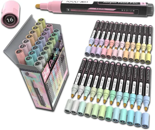 TOOLI-ART Marcadores de pintura acrílica, juego de colores especiales para pintura roca, lienzo, tela, vidrio, tazas, madera, cerámica, plástico,