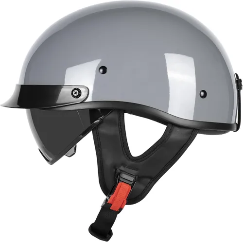 Miniatura 15 de Medio casco de motocicleta con visera para adultos y jóvenes, cascos retro aprobados por DOT para hombres y mujeres, compatibles con ciclomotor