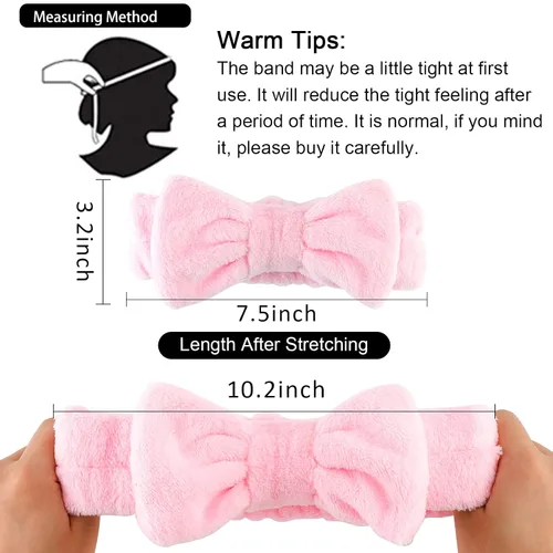 Miniatura 5 de WHAVEL Paquete de 6 diademas de spa rosas para lavarse la cara, diademas de microfibra para el cuidado de la piel, favores de fiesta rosas