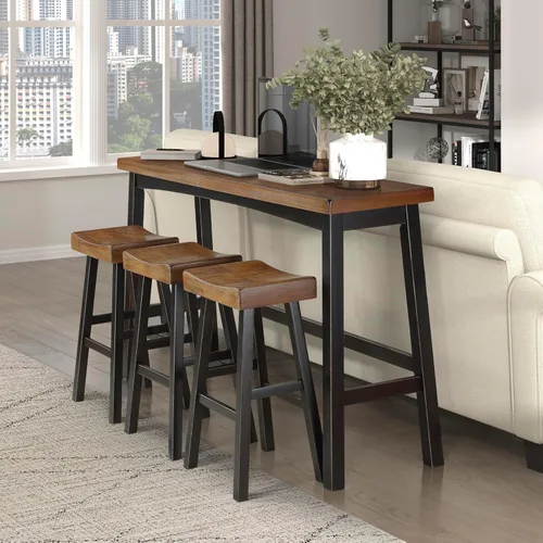 Miniatura 13 de Juego de mesa de bar Lexicon para 3, juego de mesa pequeña de cocina, mesa de isla de cocina con 3 taburetes de bar de silla de montar, juego