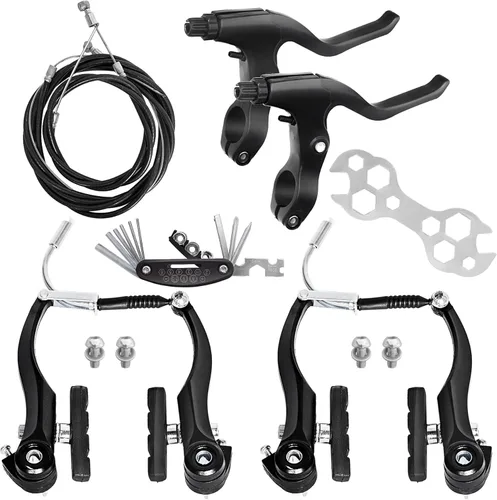 Gashwer Juego completo de frenos de bicicleta, freno universal delantero y trasero de bicicleta MTB, kit de palanca de cables de pinzas interiores y