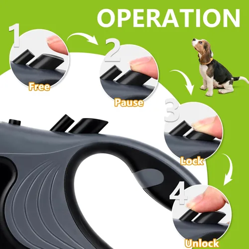 Miniatura 4 de Correa retráctil para perro con linterna, correa de paseo para perros de hasta 77 libras, correa de nailon sin enredos de 360°, mango Gris