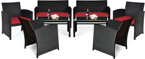 Miniatura 12 de Tangkula Juego de muebles de mimbre para patio de 4 piezas, juego de sofá y mesa Patiojoy con 4 asientos, juego de sofá de ratán al aire libre