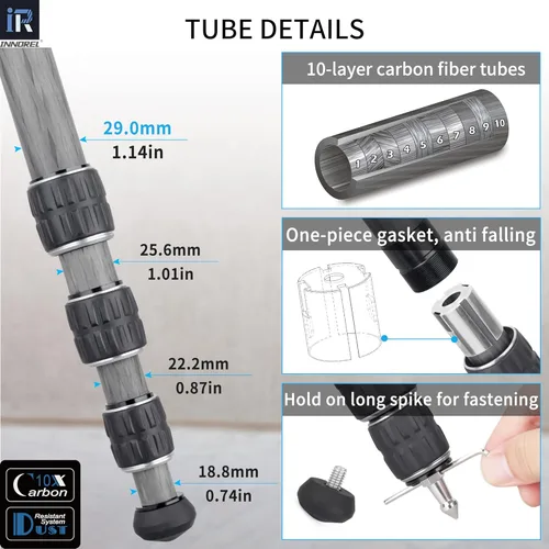 Miniatura 5 de Trípode de viaje portátil súper profesional KT284C de fibra de carbono para cámara DSLR, soporte compacto resistente, soporte de soporte de tubo