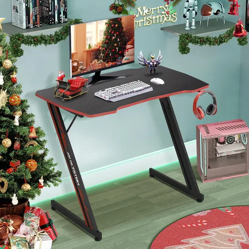 Miniatura 11 de HKLGorg Escritorio para juegos para computadora, escritorio en forma de Z, mesa de juegos para escritura, moderno, ergonómico, estilo de carreras