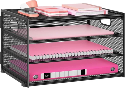 Miniatura 9 de Lavatino Bandeja organizadora de papel de escritorio de 3 niveles, bandeja de archivos de metal de malla negra para escritorio, suministros