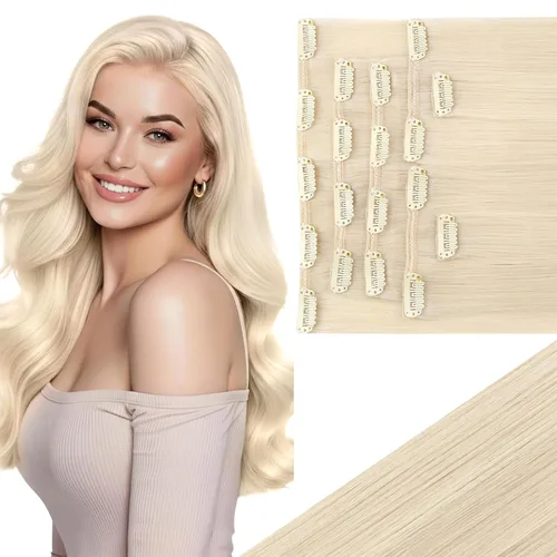 Miniatura 60 de Ve Sunny Extensiones de cabello clip-in de cabello humano real con reflejos, extensiones de cabello con clip para cabello corto, marrón oscuro